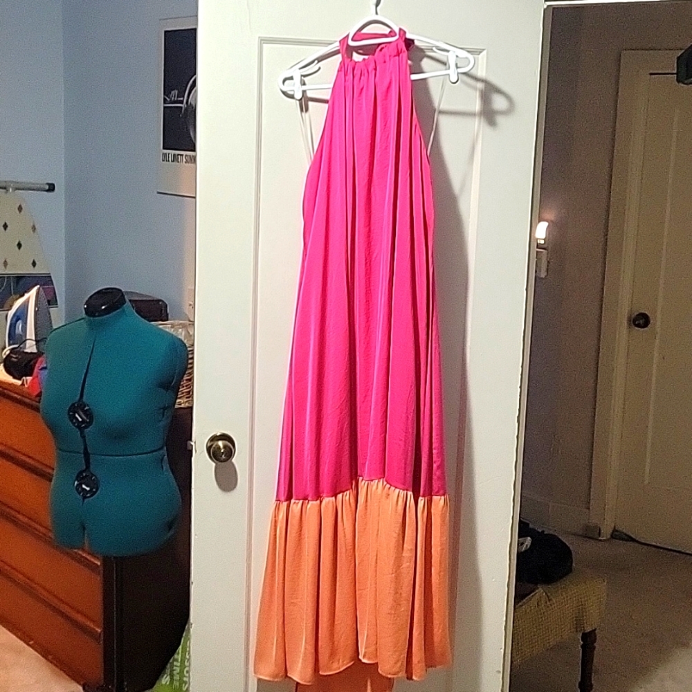 Pink and Peach Halter Sun Dress